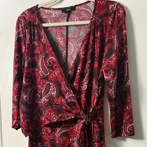 Ellos Paisley Wrap around Dress in Red and Black